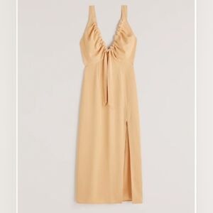 Abercrombie & Fitch Cinch Neck Midi Dress Side Slit Size Medium Tall Peach Beach